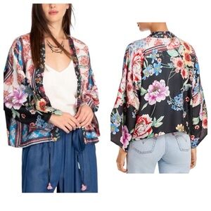 Johnny Was Geana Makenna Silk printed Floral landscape Kimono Top size XS